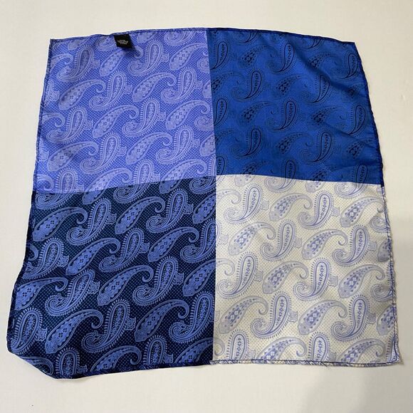 Mens Two Tone Blue Paisely Print  100% Silk Pocket Square/Hanky - Picture 6 of 8